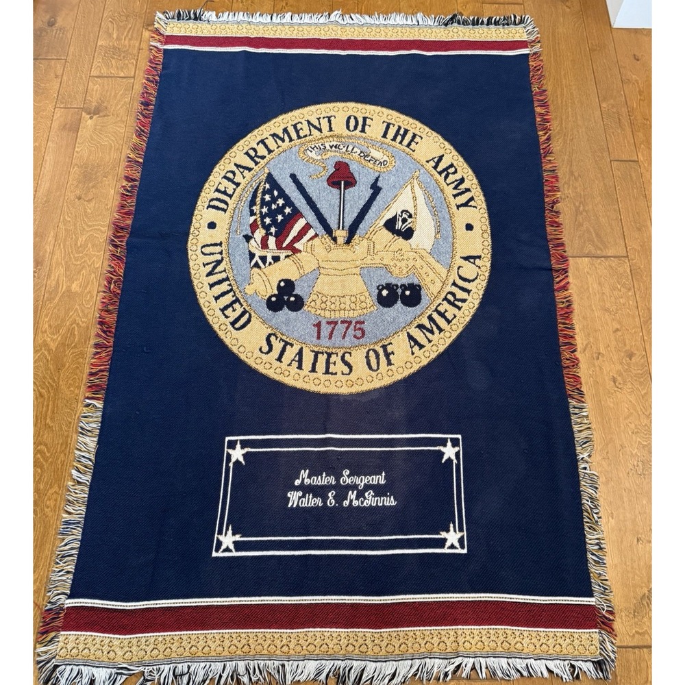 Vintage US Army Master Sergeant Walter E McGinnis Woven Tapestry Throw Blanket 4
